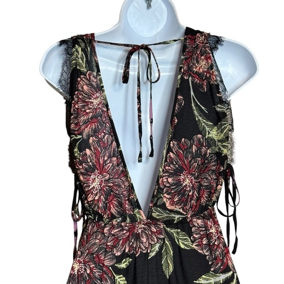 Free People Marnie Floral Plunge Tie Side Swing Mini Dress Black/Plum Sz XS - Picture 9 of 11